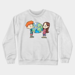 boy and a girl protect the planet earth Crewneck Sweatshirt